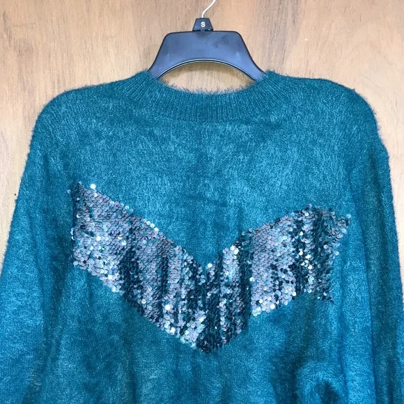 Relist 4/9 Nine West sequin chevron stripe soft green sweater XXL - Picture 4 of 15